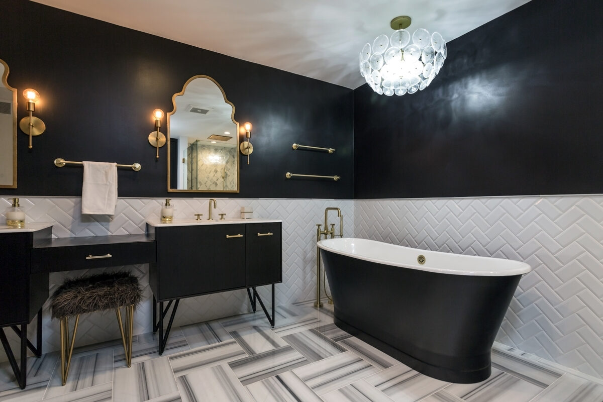 Designer Master Bathroom with Freestanding Tub
